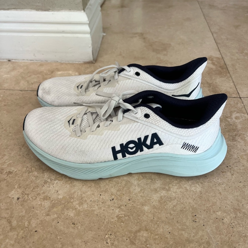 Hoka Solimar White and Light Blue Sneakers